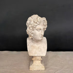 Alessandro Magno Bust - Ancient plaster bust on antique wood pedestal by Vintage Treasures - Fp Art Online