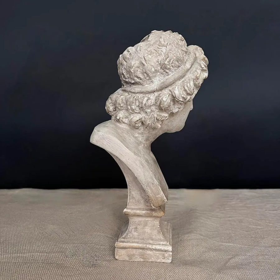 Alessandro Magno Bust - Ancient plaster bust on antique wood pedestal by Vintage Treasures - Fp Art Online