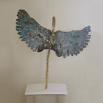 Angel - Non-anthropomorphic brass angel on wooden base by Razeto Giangi - Fp Art Online