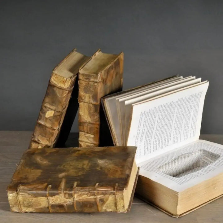 Secret Book - Leather covered book designed for hiding objects by Vintage Treasures - Fp Art Online