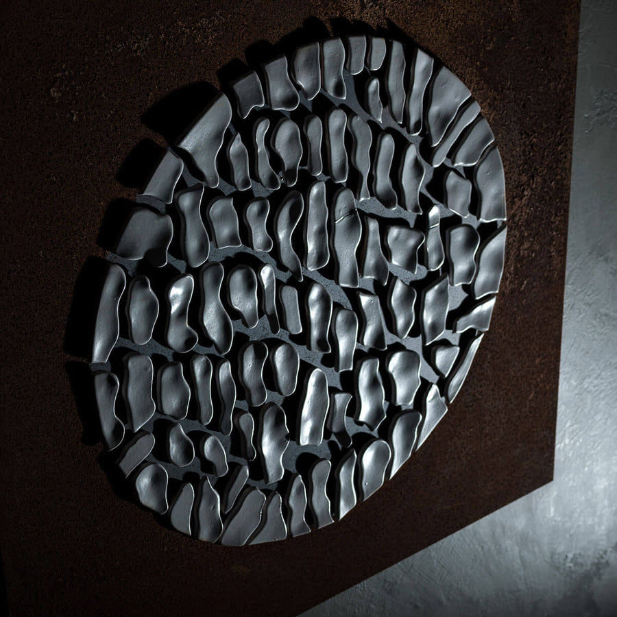 World On Iron - Ceramic wall sculpture on Corten panel by Onofrio Acone - Fp Art Online