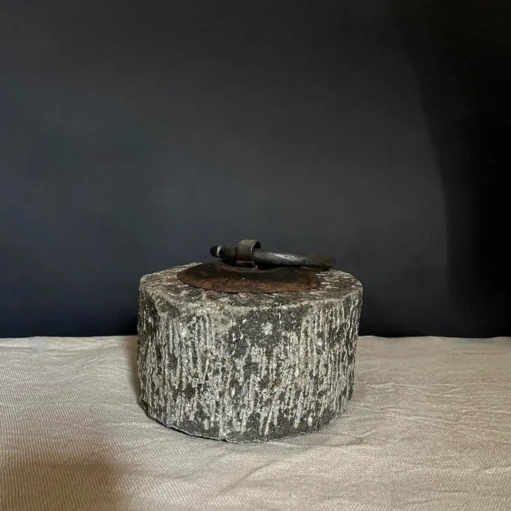 Door Stop Weight #02 - Handcrafted volcanic stone and rust-colored iron by Vintage Treasures - Fp Art Online