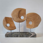 Fans - Handmade chestnut wood shelf sculpture with green marble base by Fp Art Collection - Fp Art Online