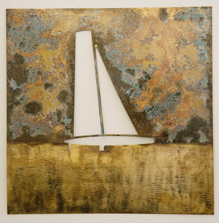 Flying Boat - Extruded recycled brass sheet, patinated with salt and ammonia by Razeto Giangi - Fp Art Online