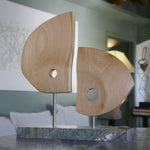 Fans - Handmade chestnut wood shelf sculpture with green marble base by Fp Art Collection - Fp Art Online