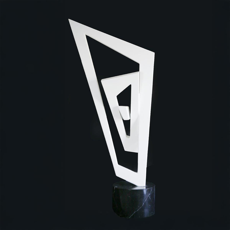 Geometric #22 - White patina aluminium sculpture with black granite base by Fp Art Collection - Fp Art Online