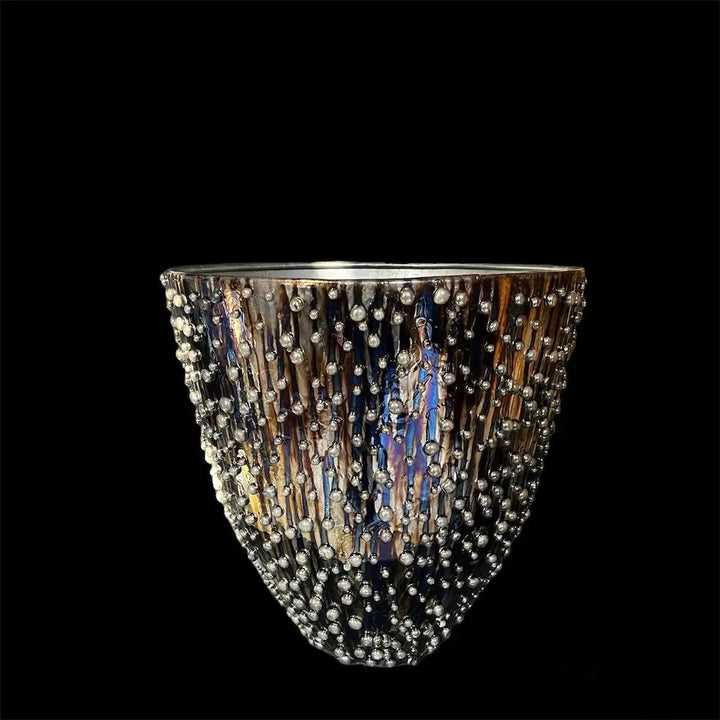 Glass Drops Metal Vase - Extraordinary metal vase with an iridescent surface by Vintage Treasures - Fp Art Online