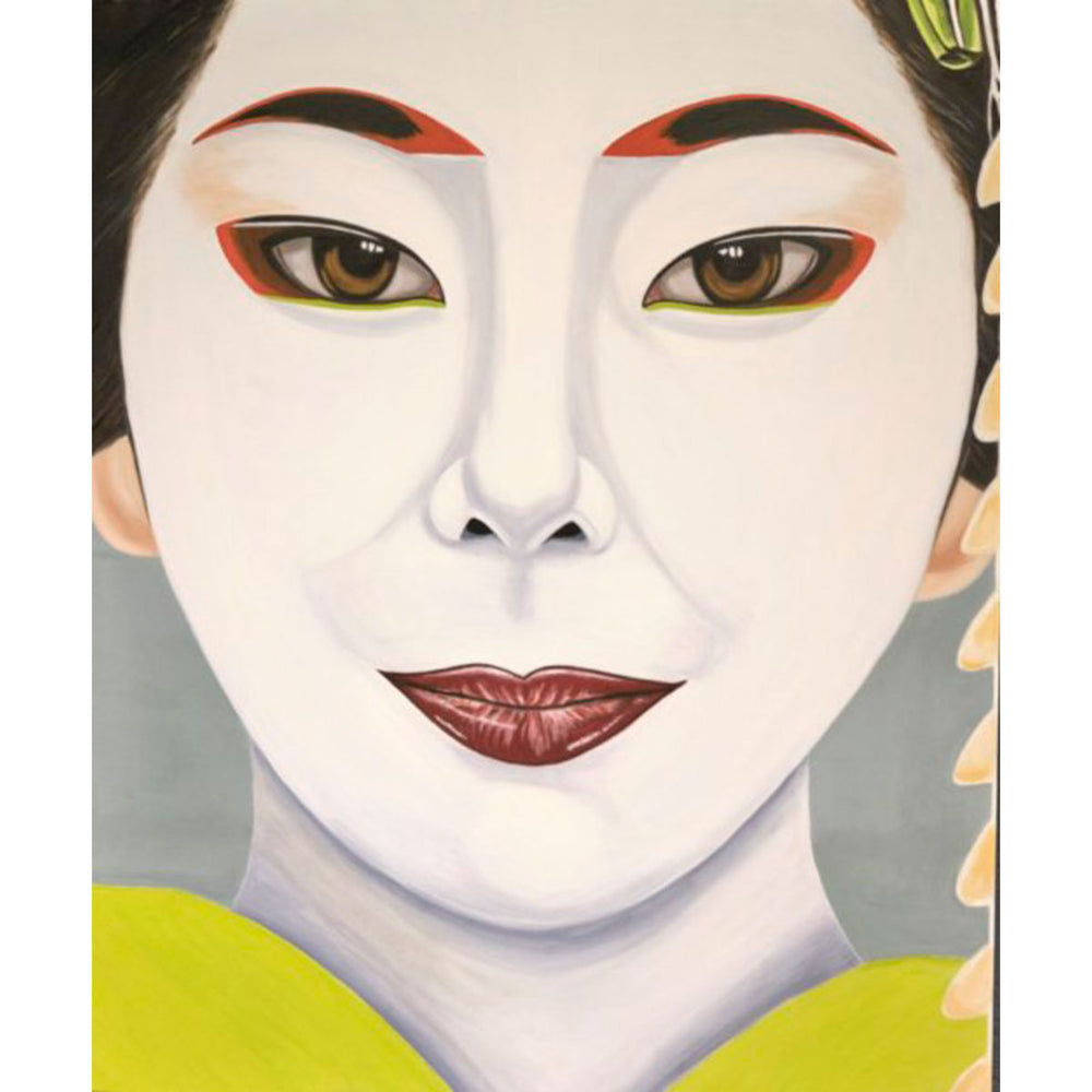 Green Geisha - Oil painting on canvas, oriental theme