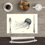 Jellyfish & Octopus Placemats with waterproof print pencil drawing by Placemats - Fp Art Online