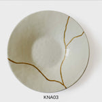 "Kintzugi White" Sushi Set, Handmade Murano plates, engraved by hand with gold 24 KT by Fp Art Tableware - Fp Art Online