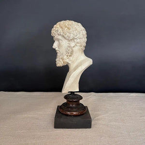 Lucio Vero Bust - Ancient plaster bust on antique wood pedestal by Vintage Treasures - Fp Art Online