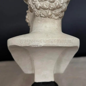 Lucio Vero Bust - Ancient plaster bust on antique wood pedestal by Vintage Treasures - Fp Art Online