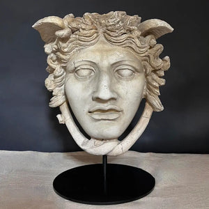 Medusa Head - Gypsum sculpture on pedestal by Vintage Treasures - Fp Art Online