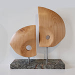 Fans - Handmade chestnut wood shelf sculpture with green marble base by Fp Art Collection - Fp Art Online