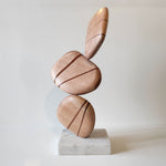 Wood Stone - Handmade mahogany wood shelf sculpture with Carrara marble base by Fp Art Collection - Fp Art Online