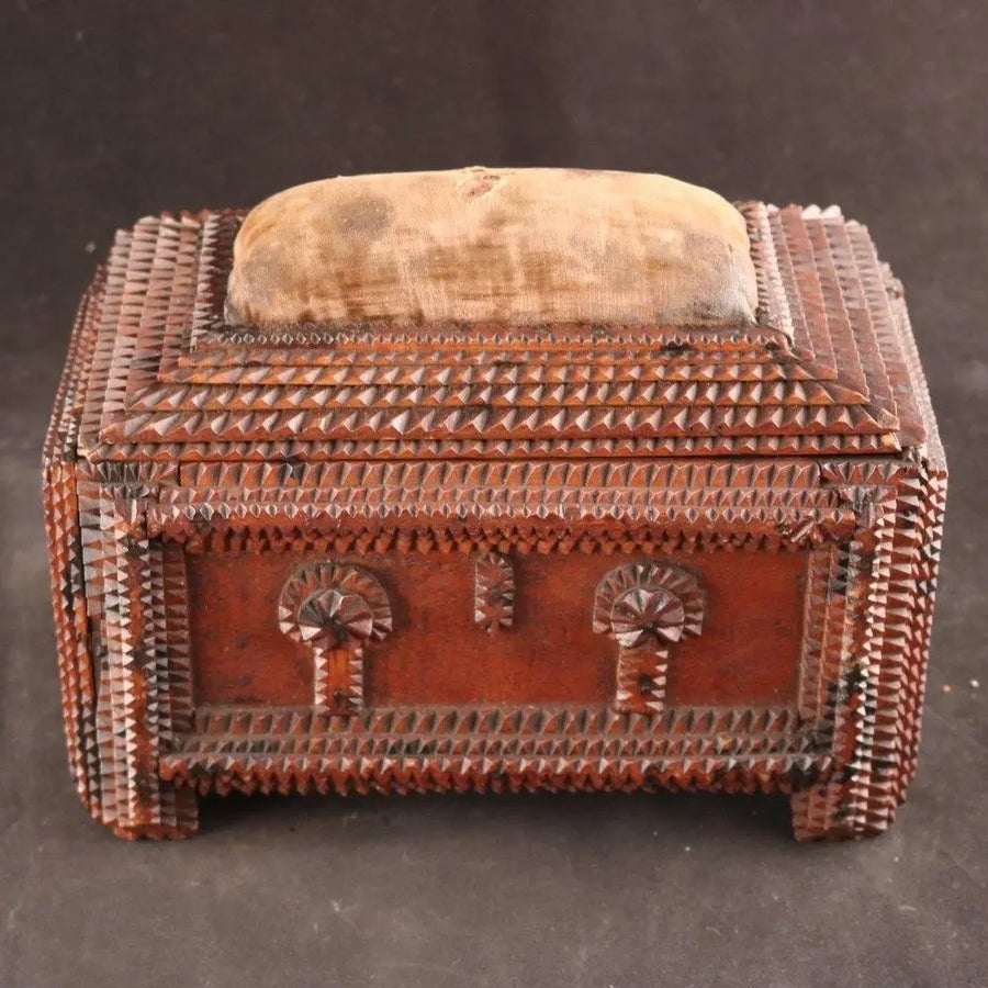 Tramp Art - Rare early 20th century sewing box by Vintage Treasures - Fp Art Online