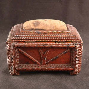 Tramp Art - Rare early 20th century sewing box by Vintage Treasures - Fp Art Online