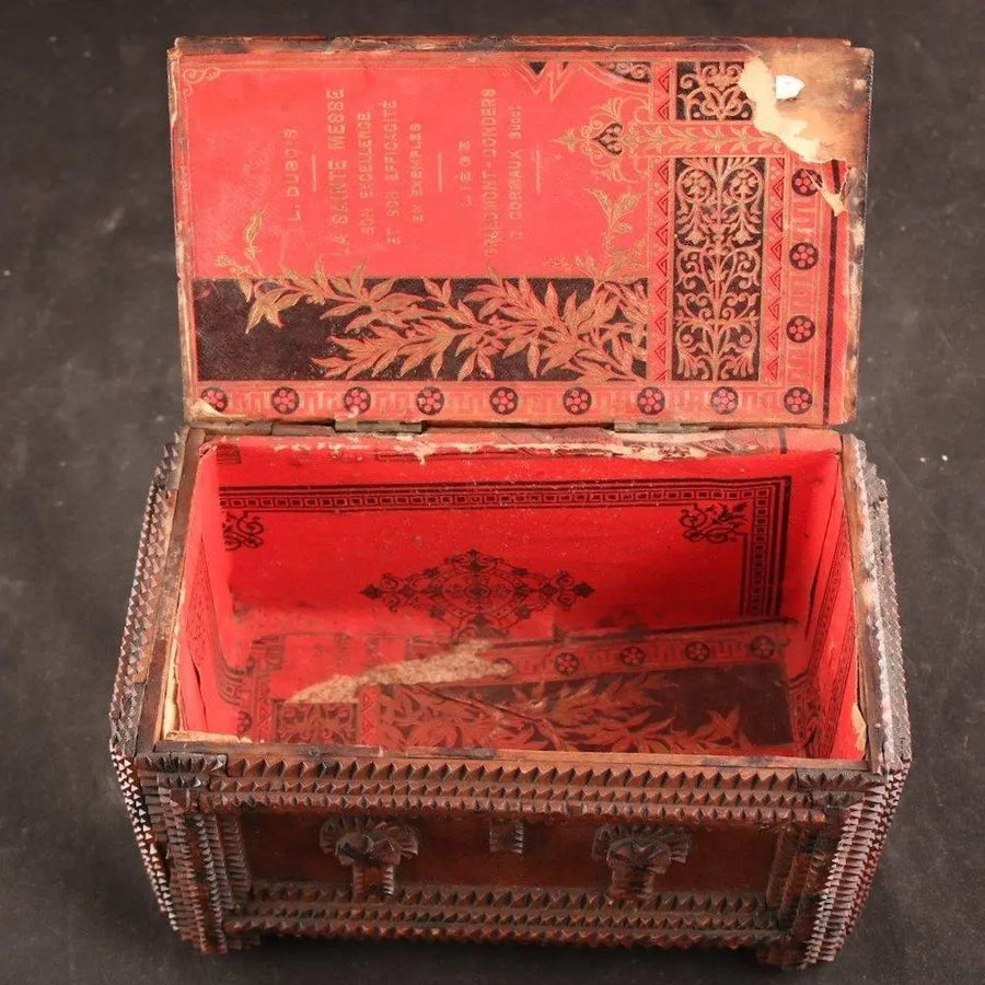 Tramp Art - Rare early 20th century sewing box by Vintage Treasures - Fp Art Online