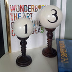 White Spheres On Pedestal - Handmade shelf sculptures in timber by Fp Art Collection - Fp Art Online