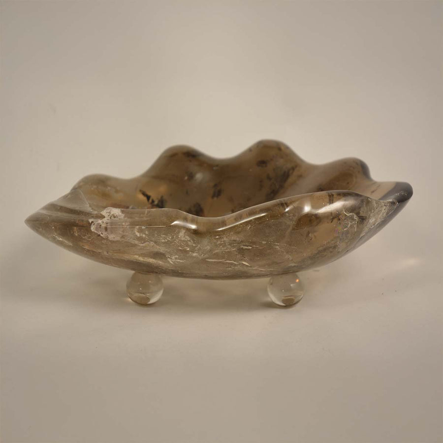 Smoky Quartz Bowl - With a sphere-shaped base in hyaline quartz by Tincani Giuliano - Fp Art Online