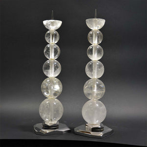 Transparent Crystal Quartz Candle Holders - With a nickel-plated bronze base by Tincani Giuliano - Fp Art Online