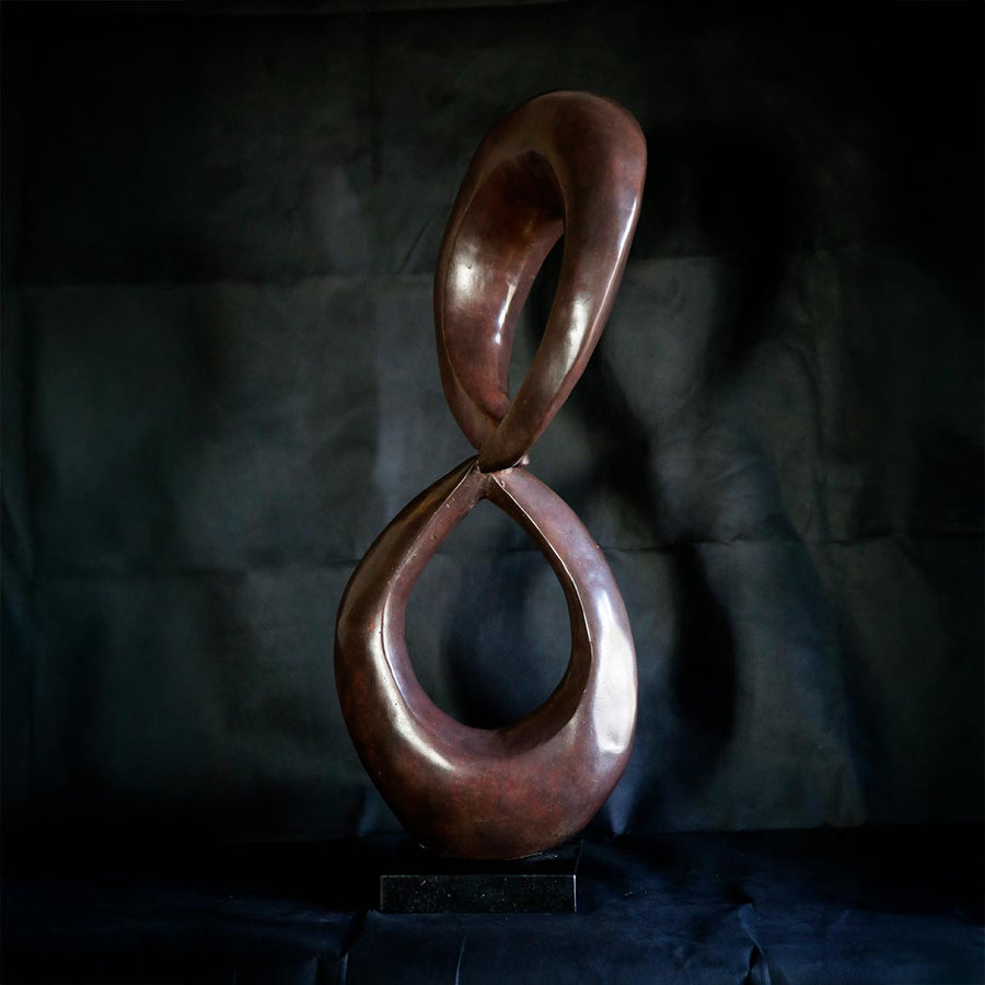 Two Rings #07 - Bordeaux patina bronze sculpture with black granite base by Fp Art Collection - Fp Art Online