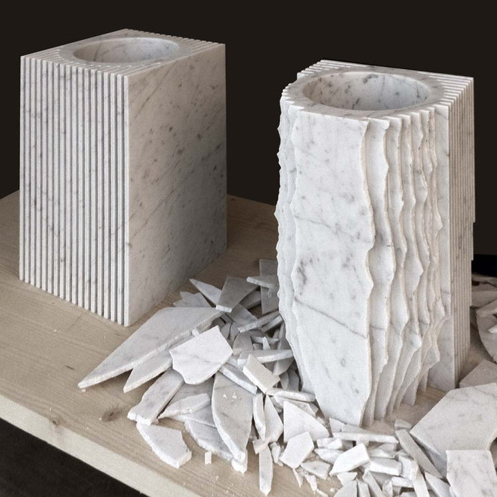 Introverso 1 - White Carrara marble vase by Ulian Paolo - Fp Art Online