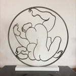 Roue - Iron sculpture on white Carrara marble base by Itzykson Anne - Fp Art Online